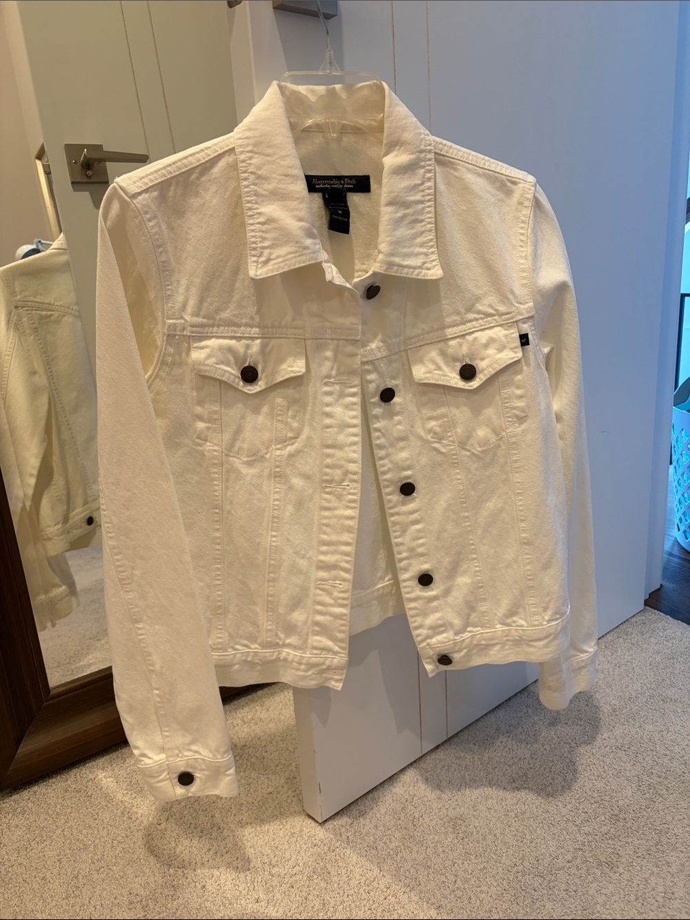 RARE VINTAGE 00s Abercrombie & Fitch Off-White Denim Jacket Size Medium